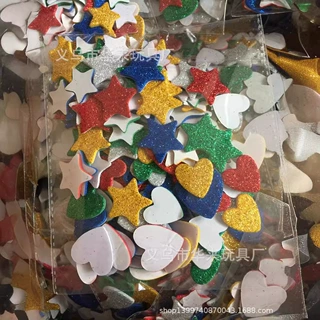 亚马逊贴纸金粉五角星贴纸2.5爱心贴纸2公分海绵贴片美劳DIY贴纸