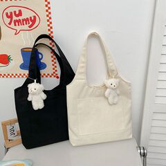 おしゃれでシンプルなキャンバスバッグ通勤外出純色ハンドバッグins風百合シングルバッグ大容量収納バッグ