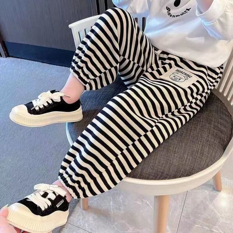 Spring and Autumn Style Children's Striped Versatile Sweatpants, Loose Casual Pants for Girls and Boys, Wholesale Korean Style