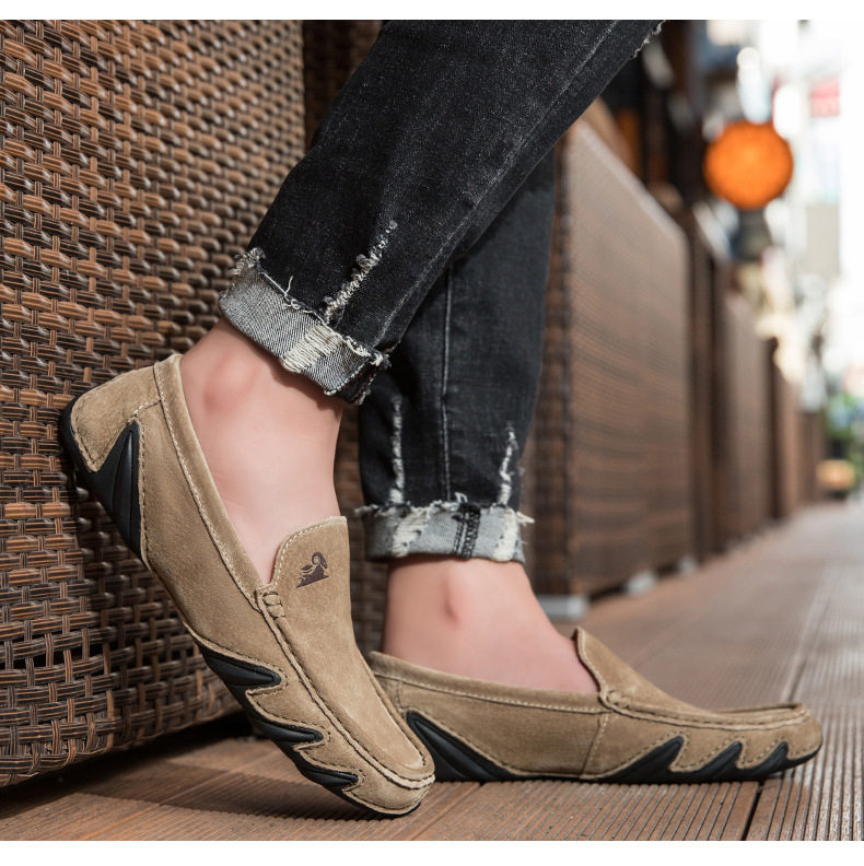 Giày lười nam da thật kiểu hạt đậu cỡ lớn, đế bệt mũi tròn, thoáng khí dễ mang — G9988 màu kaki, G9988 màu xám, G9988 màu đen chi tiết 14