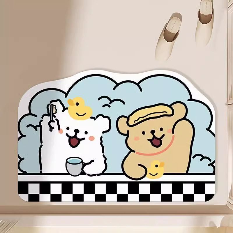 Shaped Line Dog Diatom Mud Mat Bathroom Toilet Water Absorbent Foot Mat Entrance Door Mat Toilet Mat