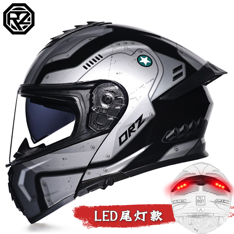 Orz casco de coche eléctrico hombres y mujeres casco de exposición verano Doble espejo cola media cubierta completa personalidad Four Seasons Bluetooth pareja