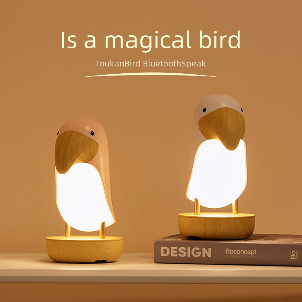 Creative hornbill cartoon table lamp wooden bird bedside lamp USB Bluetooth breathing light function sound Night Light