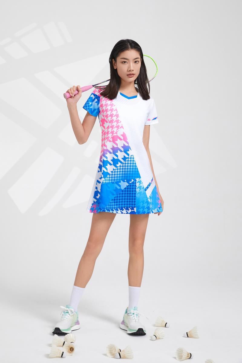Vestido de bádminton de velocidad de mujer seco abrigo transpirable de fondo anti-luz de tenis vestido de bádminton personalizado