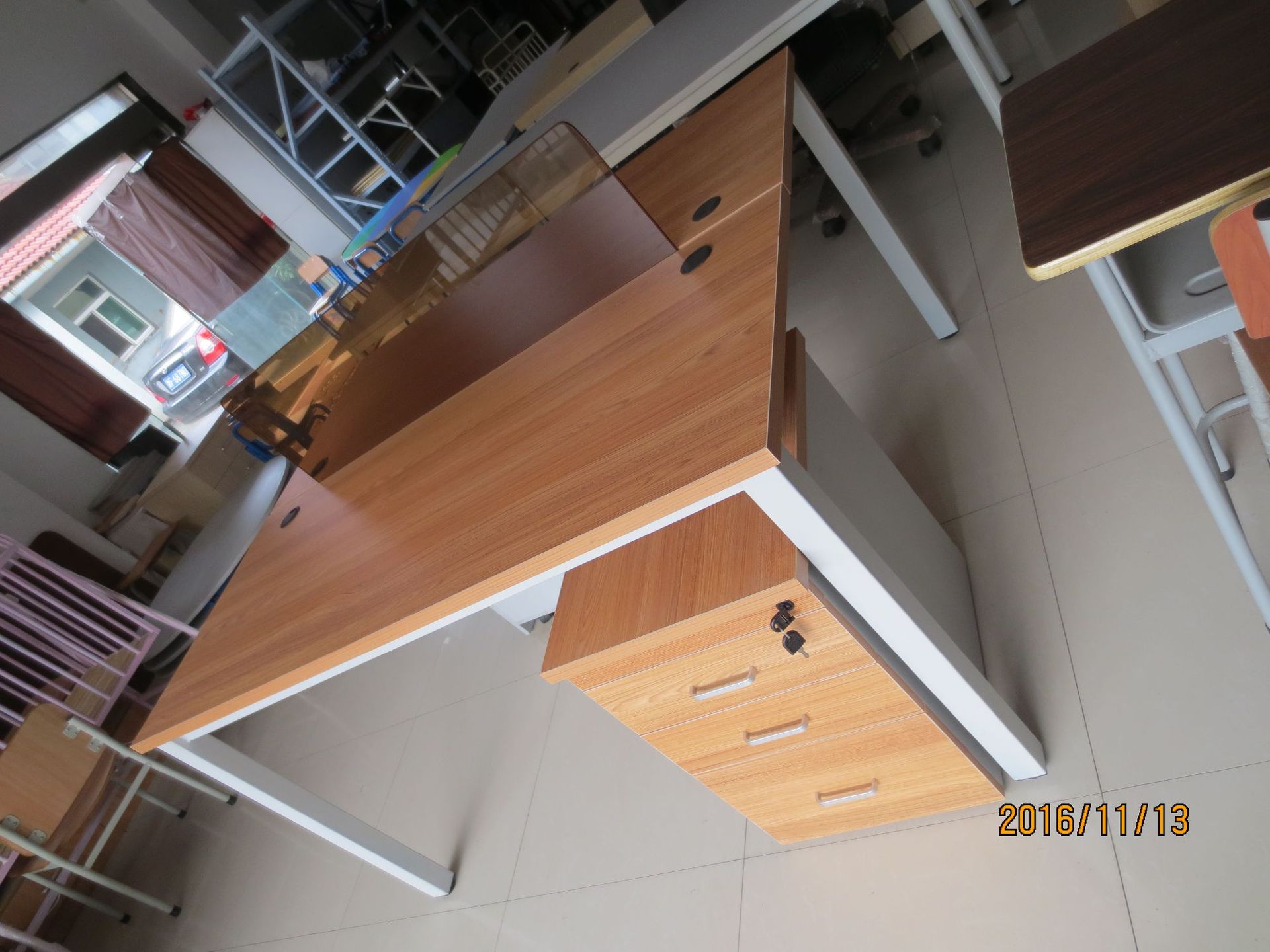 组合钢木办公桌 双人简约办公桌 二人组合办公桌椅|ms