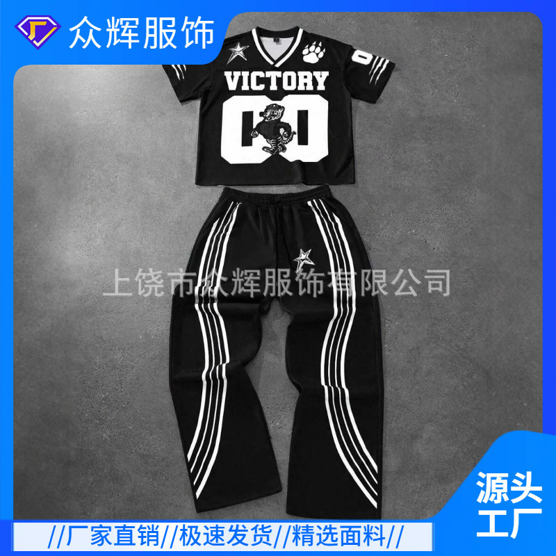 [V-Neck Pants] Fashion High Street Hot Selling Hip Hop Style Digital Printing Sports suit
