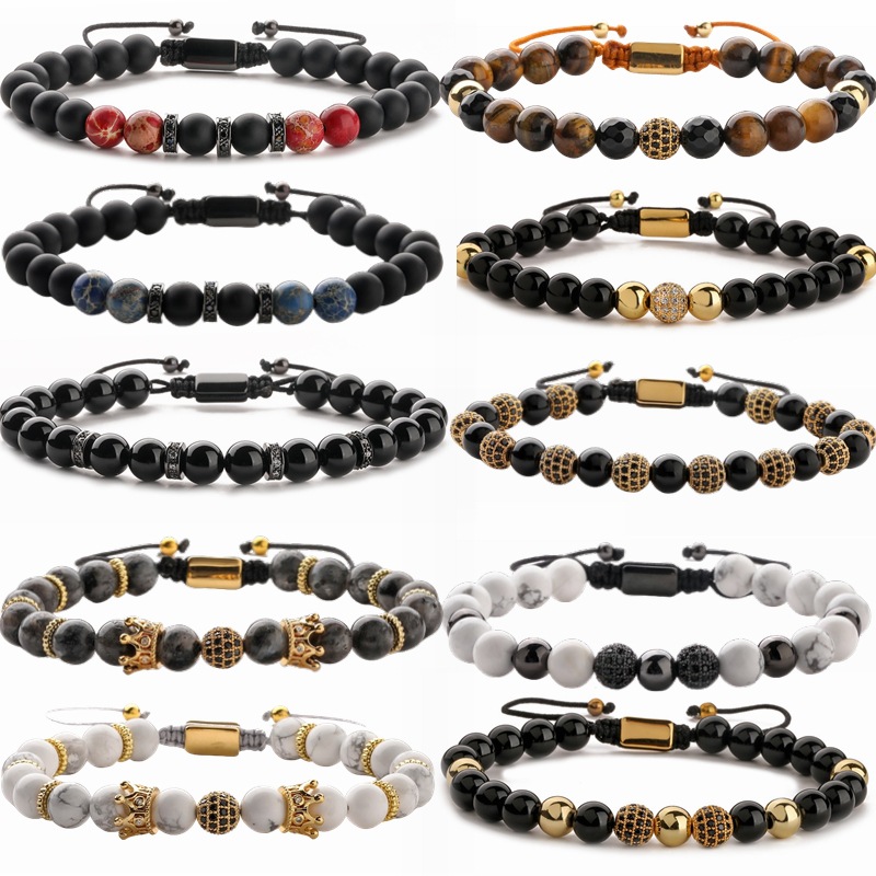 golden copper woven beaded bracelet with zircon