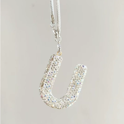Car hanging – pendant ladies rhinestone car - u-letter-car-pendant-ab-color-transparent-diamond