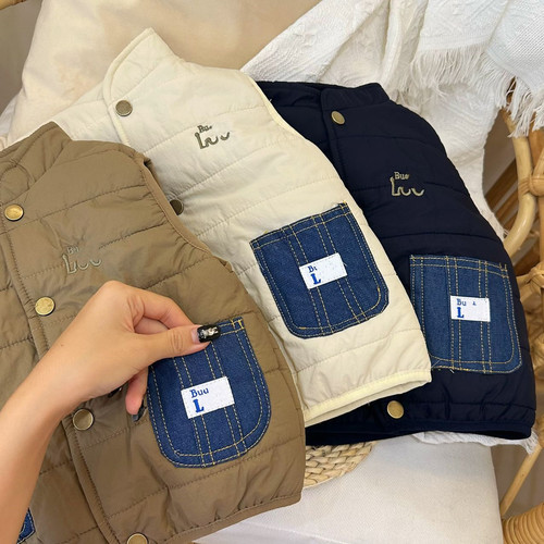 Children's Cotton Vest  Winter Model, Girls' Thick Vest, Boys' Fleece-Lined Back Vest Outerwear, Cotton Clothing