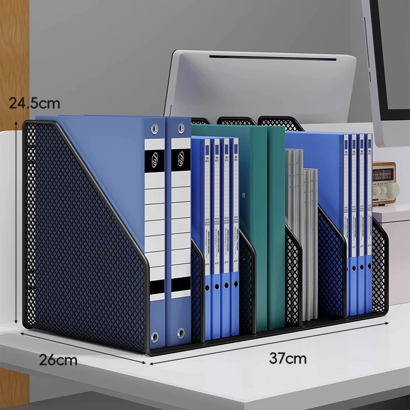 Metal Document Organizer Rack, Mesh File Storage Box, 2–6 Compartments, Black/White Options