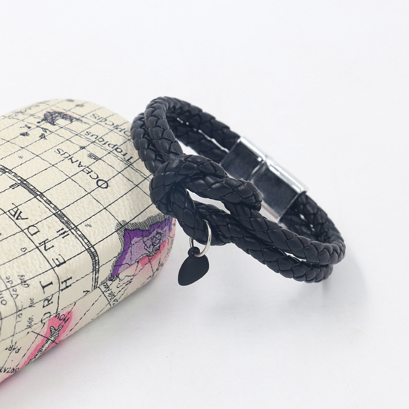 1 Pair Fashion Heart Shape Pu Leather Braid Couple Bracelets