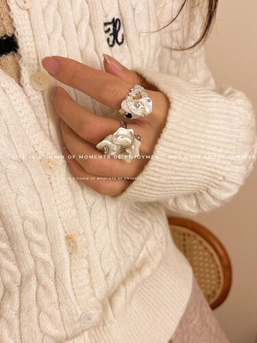French vintage alien seashell irregular handmade ring niche design sweet and playful personality exaggerated stacking ring
