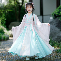漢服女童超仙兒童古風連衣裙古裝小女孩中國風寶寶唐裝襦裙春秋款
