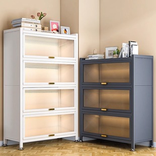 Household Steel Bookcase with Door Children's Dust-proof Bookshelf Display Cabinet Multi-layer Floor-standing Iron Storage Cabinet Storage Cabinet