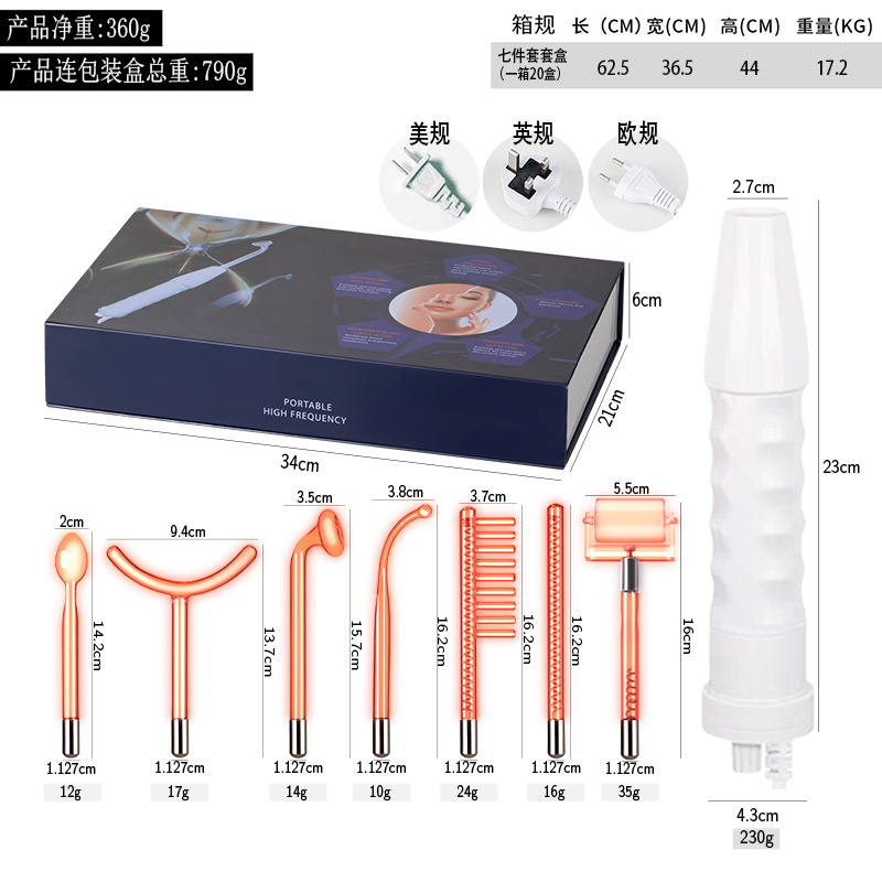 Instrumento de electroterapia de alta frecuencia tubo de vidrio Accesorios instrumento de belleza luz roja luz púrpura electroterapia varilla electroterapia peine