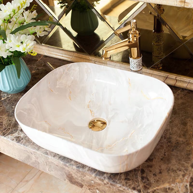 Light Luxury Marble Ceramic Countertop Basin Single-Hole Washbasin Cross-Border Export Bathroom Sink