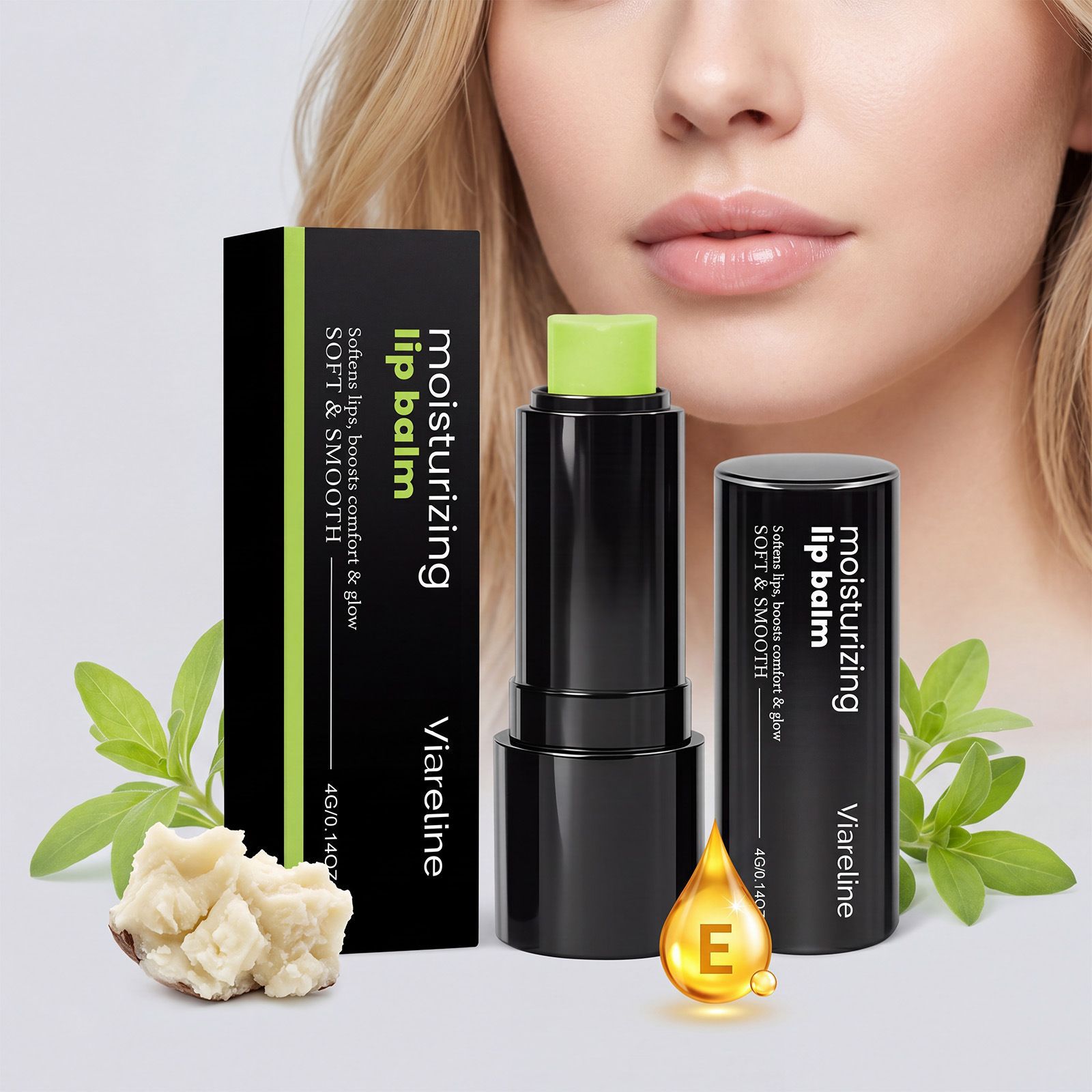 Viareline Moisturizing and Softening Lip Balm, Cares for the Lips, Moisturizes and Softens Them, Daily Portable Moisturizing Lip Balm