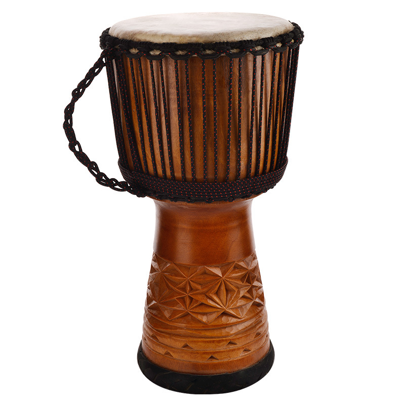 Tambor africano profesional 12 pulgadas adulto principiante Lijiang tambor de mano piel de cabra madera entera hueca núcleo de melocotón madera tambor de mano importado