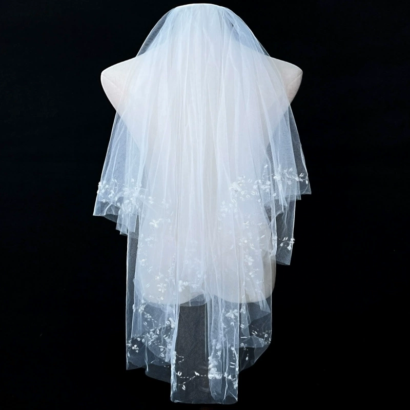 Свадебное платье невесты Свадебное платье ручной шитой жемчужной пряжи супер сказочная внешняя торговля короткая многослойная пряжа для волос