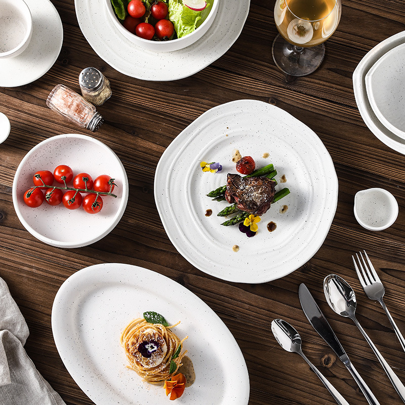 Nordic Modern Simple Style White Ceramic Tableware suit Restaurant Online Celebrity Shop High-Level Style Pendulum Dish Display Plate