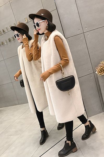 2025 Autumn and Winter Korean Style Fur Vest Women's Medium Long Large Size Vest Simulated Rabbit Fur Stuffed Jacket Coat Women