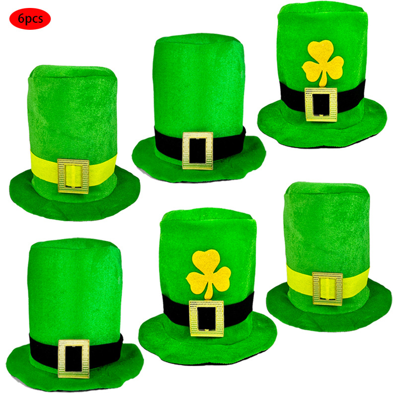 In-Stock Irish High Hat St. Patrick's Day Green Clover Beard Hat Green High Soft Hat