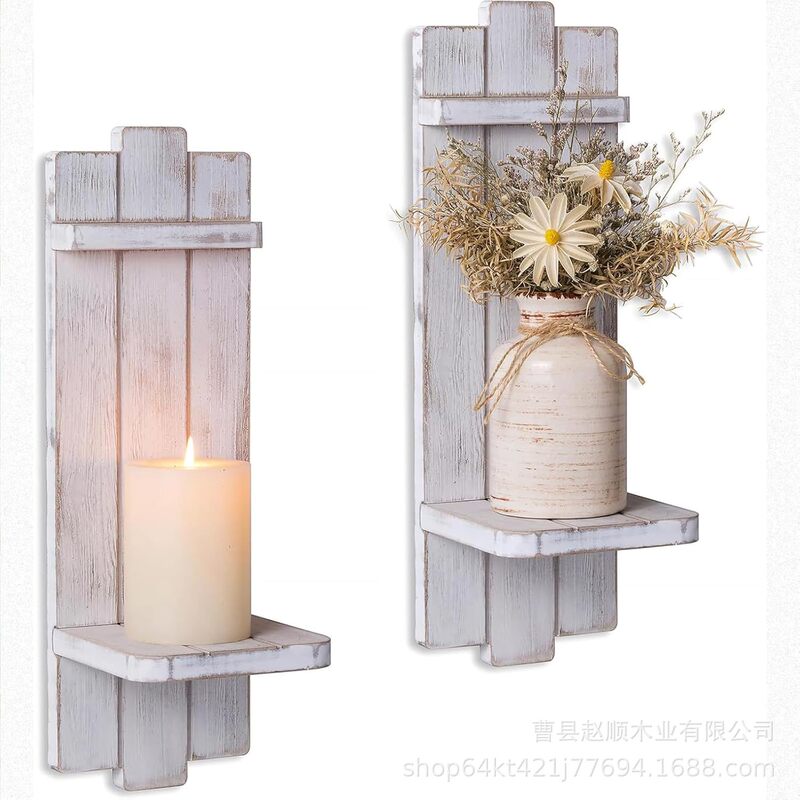 Rustic Wood Candle Holder Farmhouse Candle Sconce Wall Lamp Wall Decor Bedroom Living Room Bathroom Wall Mounted Candle Display
