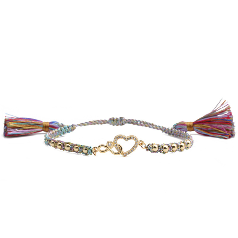 Ethnic style infinity heart shape zircon copper bracelet