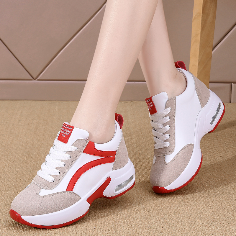 Special Price Height Increasing Women's Shoes 2024 Spring and Autumn New Korean-style All-match Slimming Sports Travel Leisure Wedge White Shoes