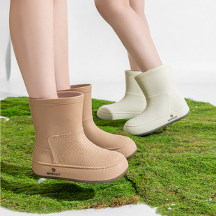 Cross-border Export Japanese Rain Boots Girls Fashionable Outwear Women's Western Style Rain Boots Adult Medium Tube Waterproof Boots Water Shoes