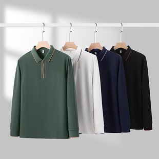 Cross-Border 2025 Long-Sleeved Polo Shirt Men's Business Casual Pure Color Bottoming Shirt Autumn and Winter Men's T-Shirt Accessible Luxury Men's Clothing