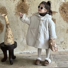 2023冬季新款童装韩版女童两面穿羊羔毛外套中长款保暖加厚棉衣