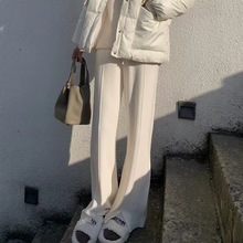 开叉纯色针织阔腿裤女跨境新款高腰直筒裤宽松垂感休闲针织长裤女