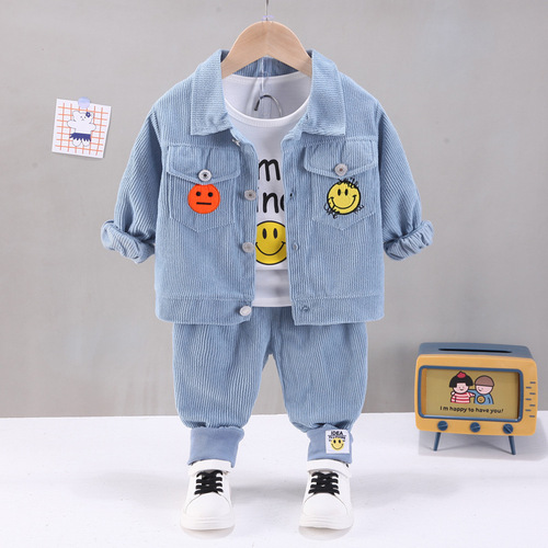 Boys' corduroy baby spring suit 0-1-3-5 years old baby fashionable spring and autumn three-piece trendy suit