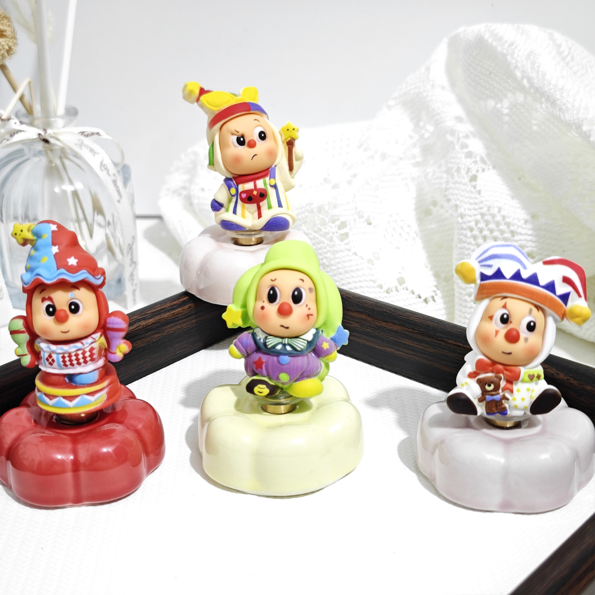 Circus Clown Star Character Ceramic Rotating Figurine, Modified Cute Doll, Second-Creation Car and Desktop Ornament Toy