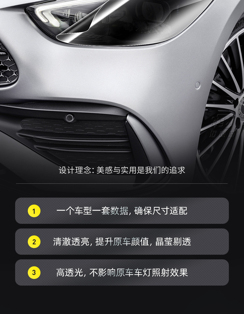Suitable for Mercedes-Benz TPU headlight film A- class B- class C- class E-class anti-scratch repair scratch light control blackened film TPU protective film