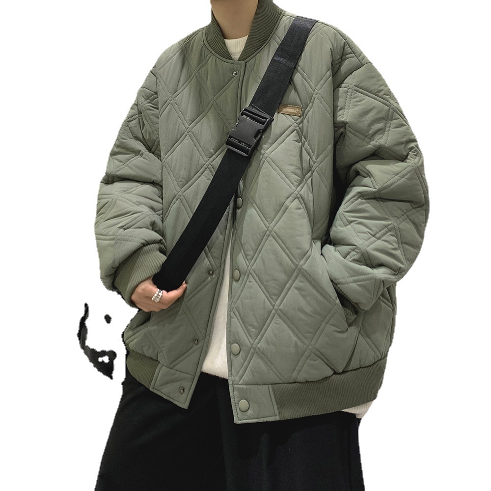 Estilo japonés rombo engrosada abrigo de invierno de los hombres ropa de algodón acolchado marca de moda suelta americana retro pareja desgaste herramientas de algodón acolchado ropa de moda