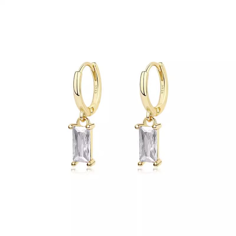 925 plata esterlina pendientes de zircón de color mujer Europa y América ligera de lujo cuadrados pendientes temperamento in pendientes pendientes de orejas
