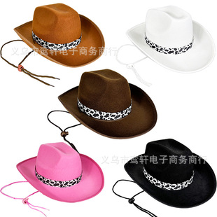 Cross-Border Milk Pattern Edge Cowboy Hat Halloween Black Milk Pattern Edge Party Hat Pink Edge Milk Pattern Decorative Hat