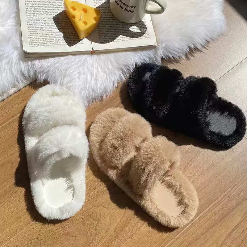 Волосатые тапочки женские 3,6 см носить осенью и зимой нескользящие домашние ремни плюс бархат с толстым дном, чтобы согреться в помещении