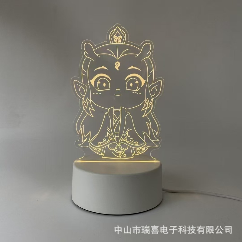 クロスボーダークリエイティブ Nezha Labubu 3D ナイトライトアクリル雰囲気ライト誕生日ギフトベッドサイド子供用テーブルランプ|undefined