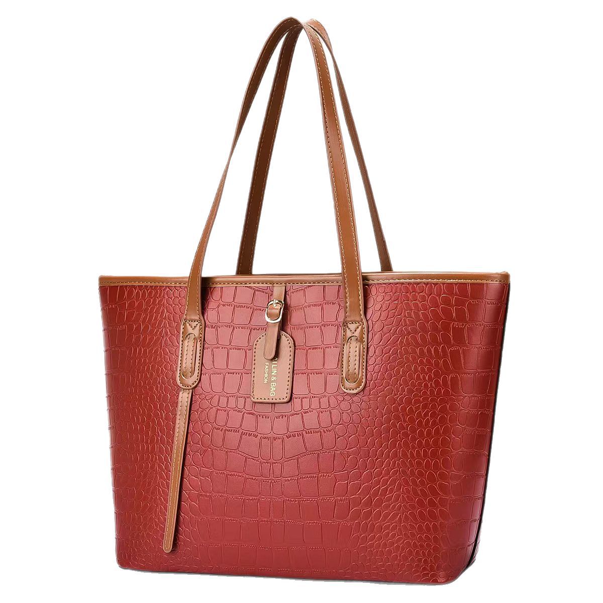 Women's Large Crocodile Pattern Tote Shoulder Bag Faux Leather_voghion.com