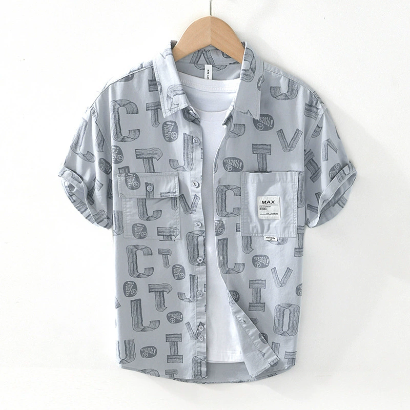 Модная хлопковая рубашка с короткими рукавами и принтом 2061, свободная Повседневная Удобная рубашка с надписью, цельная доставка
