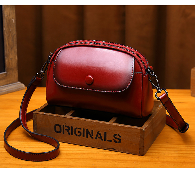 Single shoulder women's small double layer zipper, shell fashionable crossbody bags, cowhide mobile phone bag, trendy_voghion.com