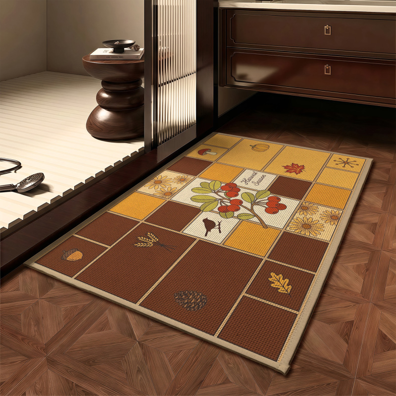 Nostalgic Retro Bathroom Floor Mats with Rubber Soles, Non-Slip Entrance Door Mats, Bathroom Household Bathtub Floor Mats Wholesale