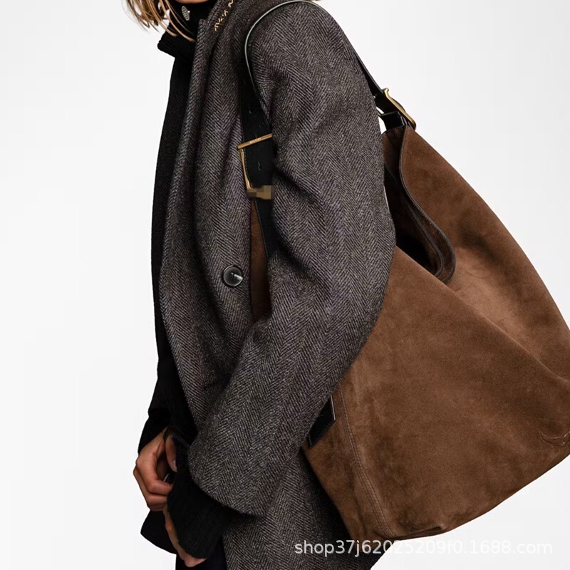 Cross-Border Exclusive Supply of Z French-Style Niche Imported First-Layer Cowhide Deep Brown Large-Capacity Shoulder Bag for Women