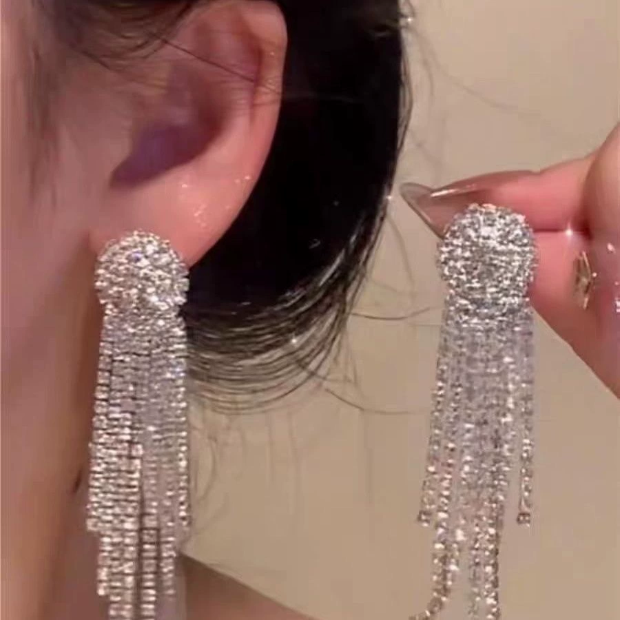 Легкая экстравагантная супер блестящие серьги с кисточками с бриллиантами