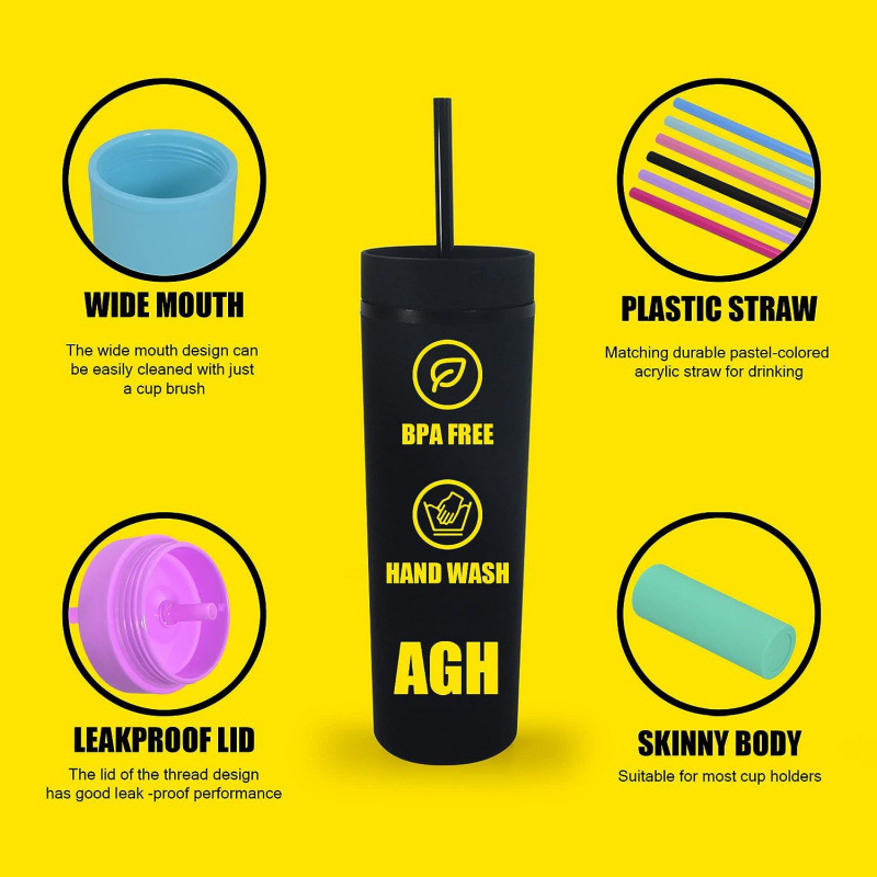 Transfronterizos Amazon nuevo creativo AS taza de paja de plástico 16OZ taza de agua recta portátil taza de paja portátil casera