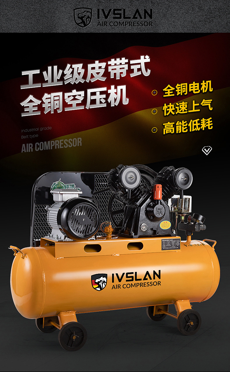 Custom Aslan Belt Type Industrial Air Compressor 220 380 Piston Air Pump Full Copper Wire Air Compressor