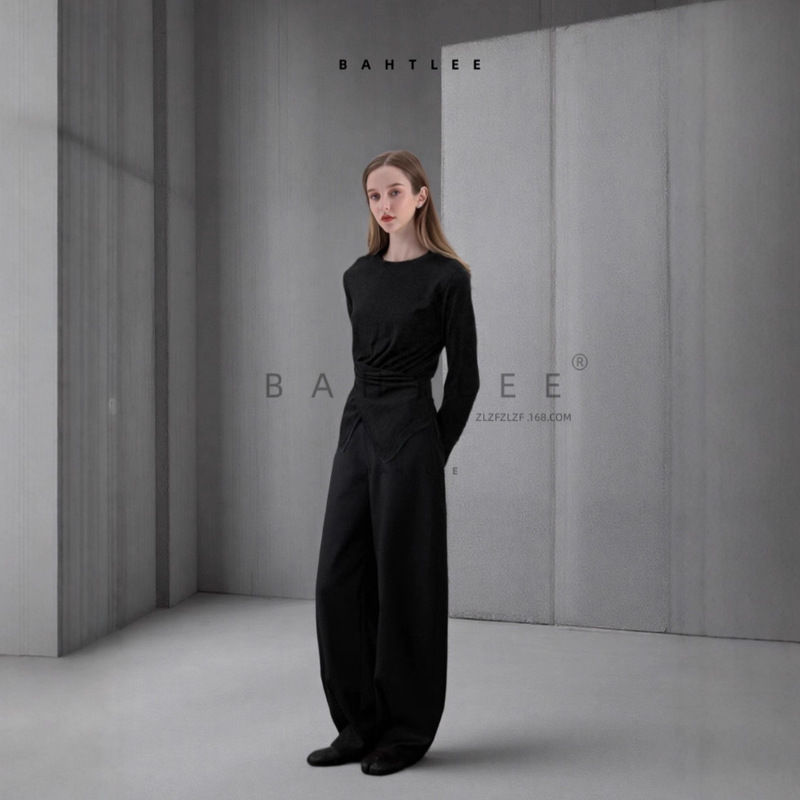 Early Autumn Merino Wool Front Cross Design Round Neck Slim Knitted Top with Slits to Look Slimming, Long in Front and Short in Back